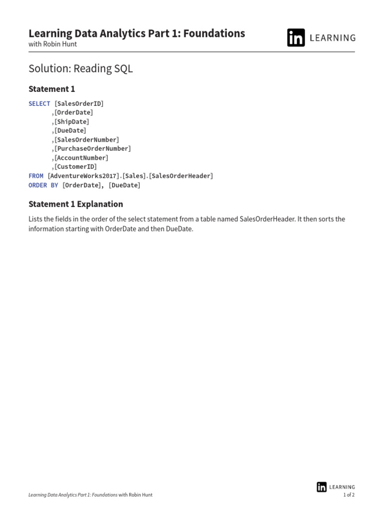02_07 Solution Reading SQL | PDF
