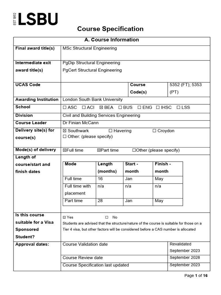 MSc Structural Engineering Overview | PDF | Educational Assessment ...