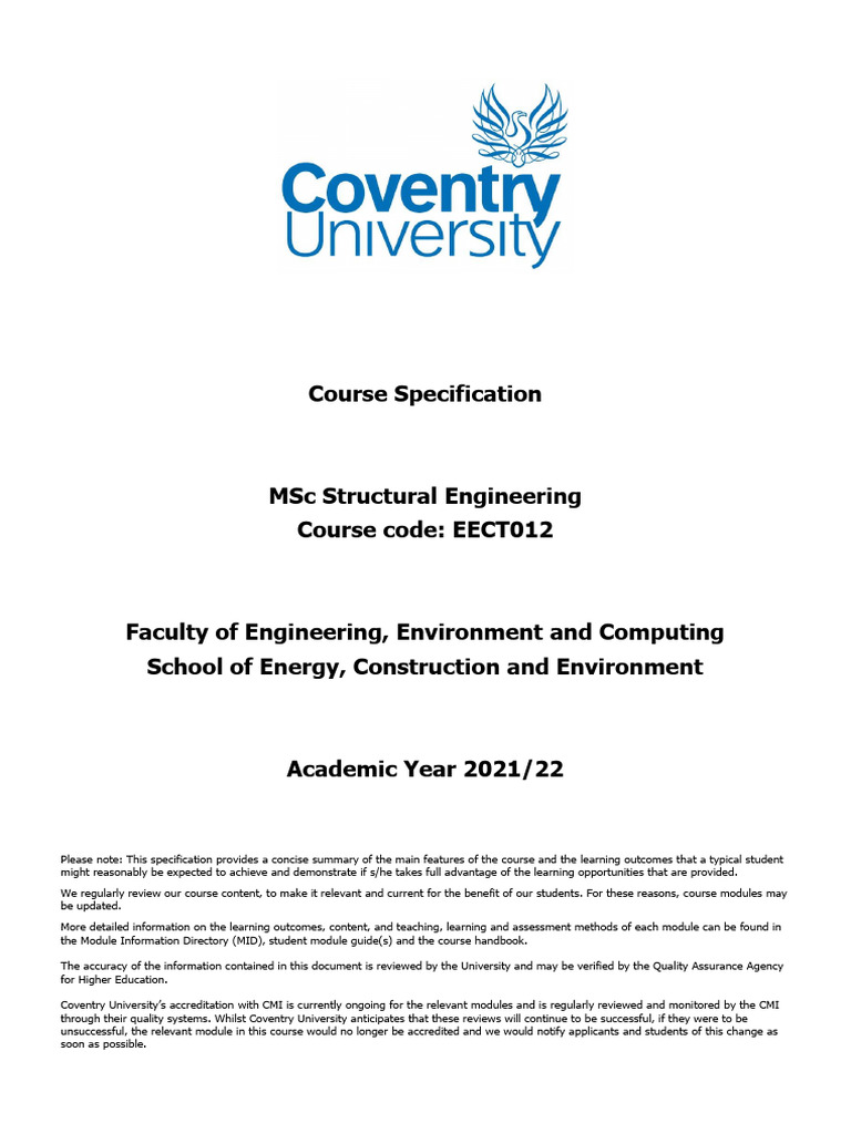 MSc Structural Engineering Course Overview | PDF | Academic Degree ...