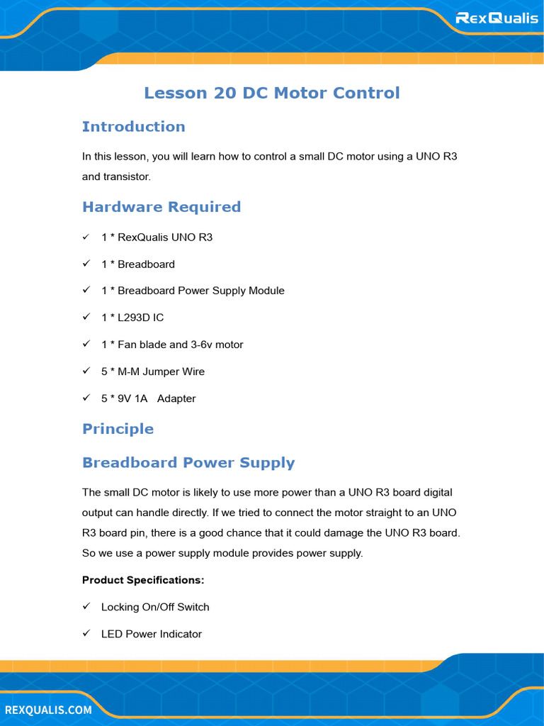 Lesson 20 DC Motor Control | PDF | Power Supply | Electrical Connector
