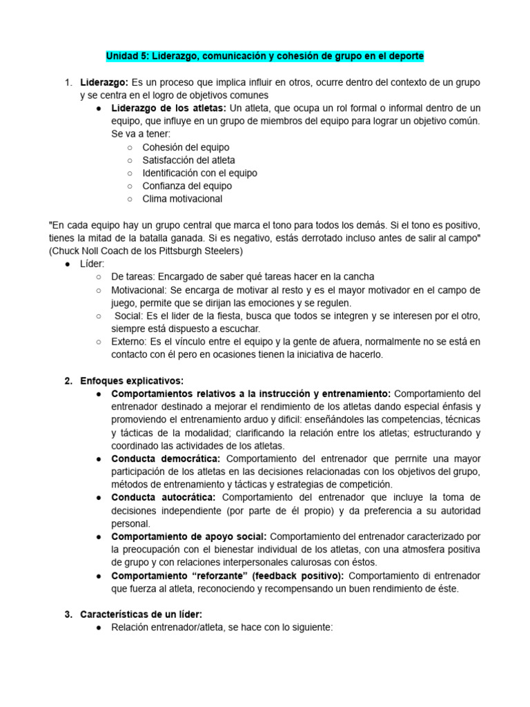 Liderazgo y cohesión en el deporte | PDF | Liderazgo | Estrés (biología)