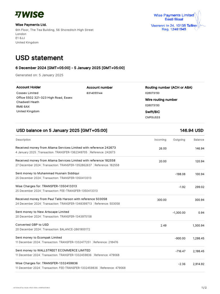 Statement 78112136 USD 2024-12-06 2025-01-05 | PDF | Personal Finance ...