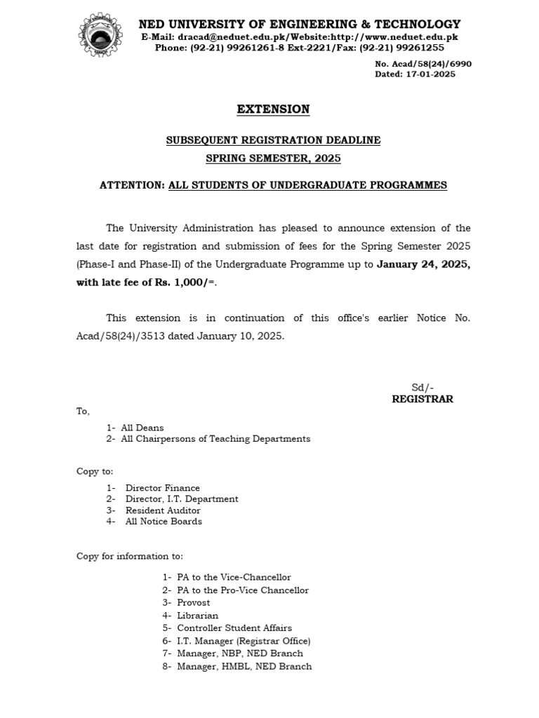 Spring 2025 Registration Deadline Extended | PDF