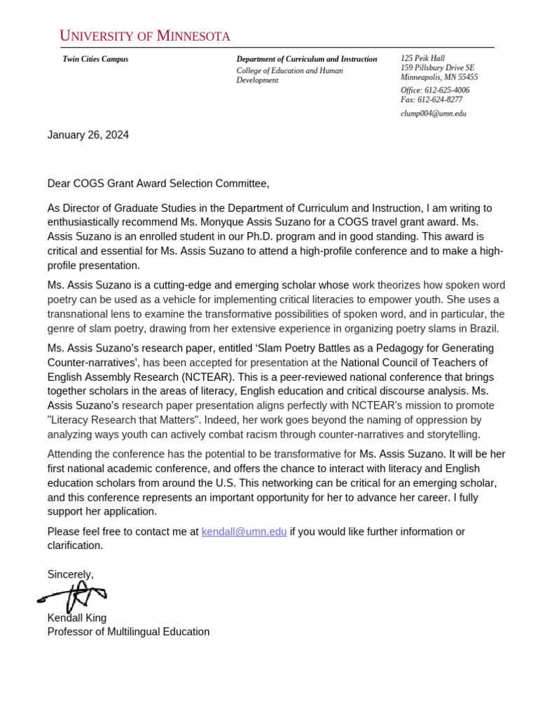 Letter_COGS_Monyque | PDF | Literacy | Human Communication