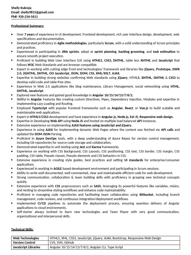 Frontend Developer Resume: UI & Angular Expertise | PDF | World Wide ...