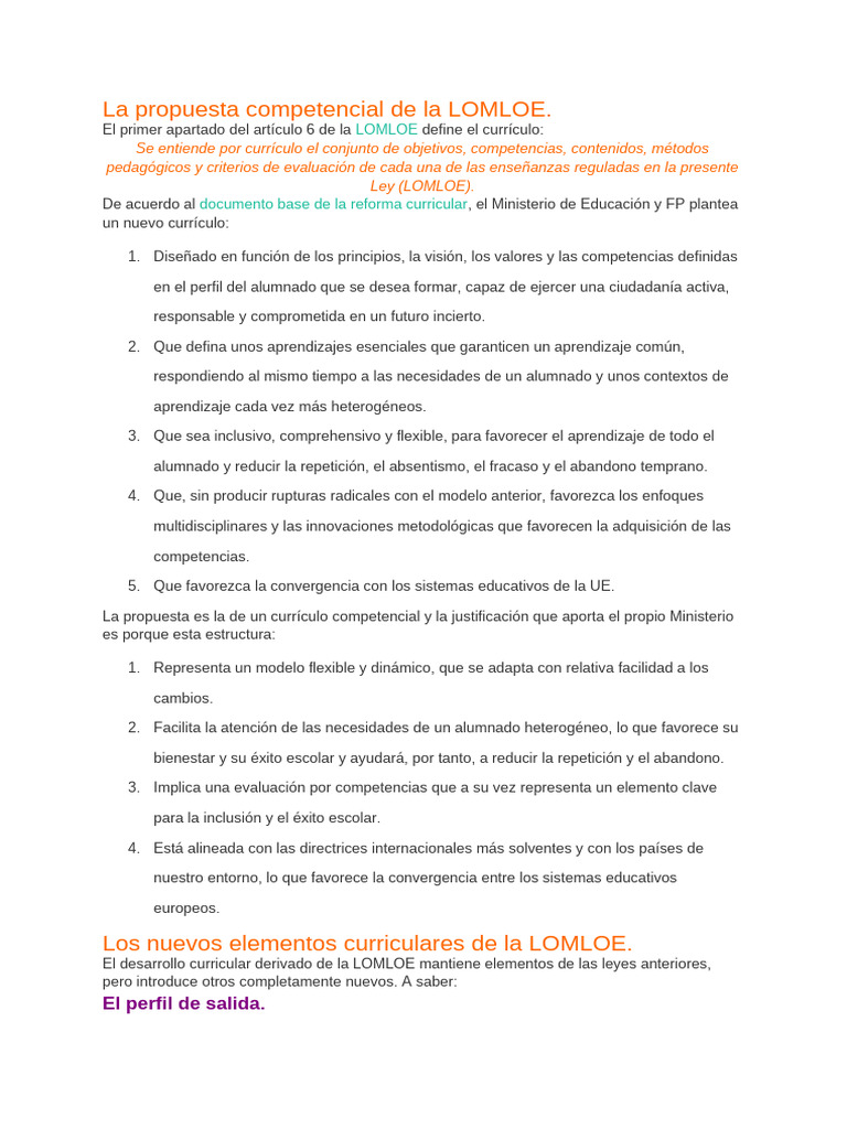 La Propuesta Competencial de La LOMLOE | PDF | Plan de estudios ...