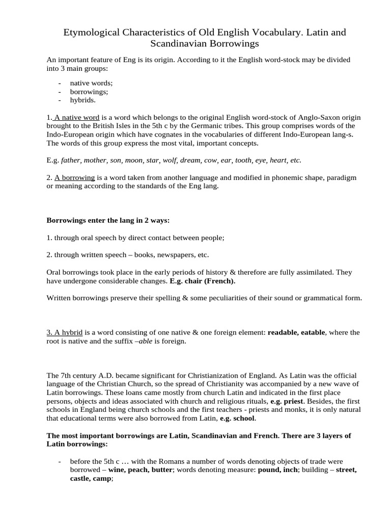 Old English: Latin & Norse Influences | PDF | English Language | Word