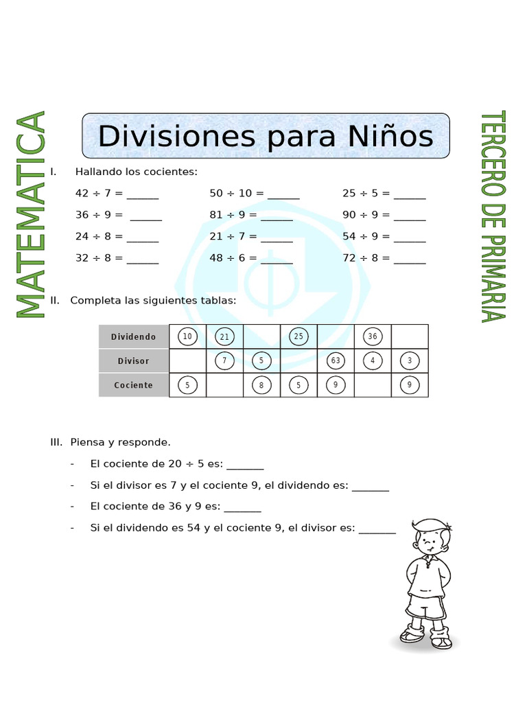 Ejercicios de División para Tercero de Primaria | PDF | División ...
