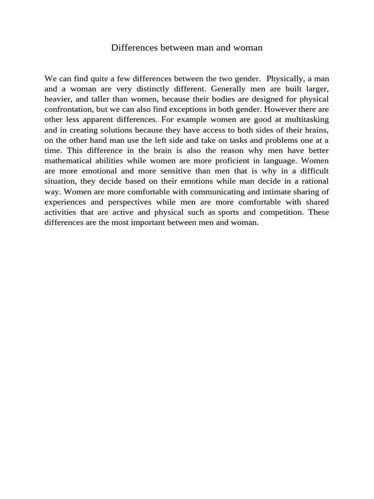 Key Differences Between Men and Women | PDF