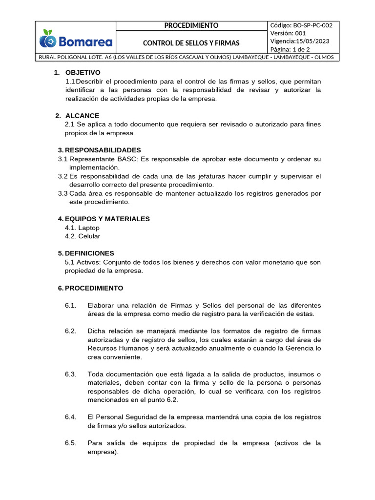Control de Sellos y Firmas en la Empresa | PDF | Business