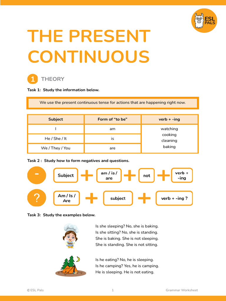 Present Continuous Tense Worksheet | PDF