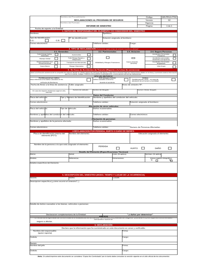 Reclamaciones Seguros: Informe Siniestro | PDF | Póliza de seguros | Seguro