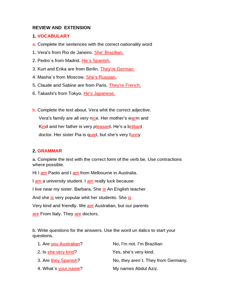 Vocabulary and Grammar Practice | PDF | Linguistics | Human Communication