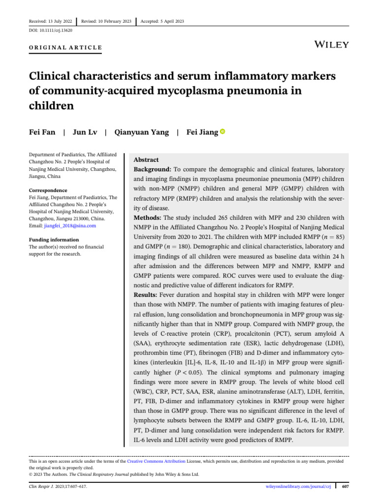 Clinical Characteristics and Serum Inflammatory Markers of Community ...