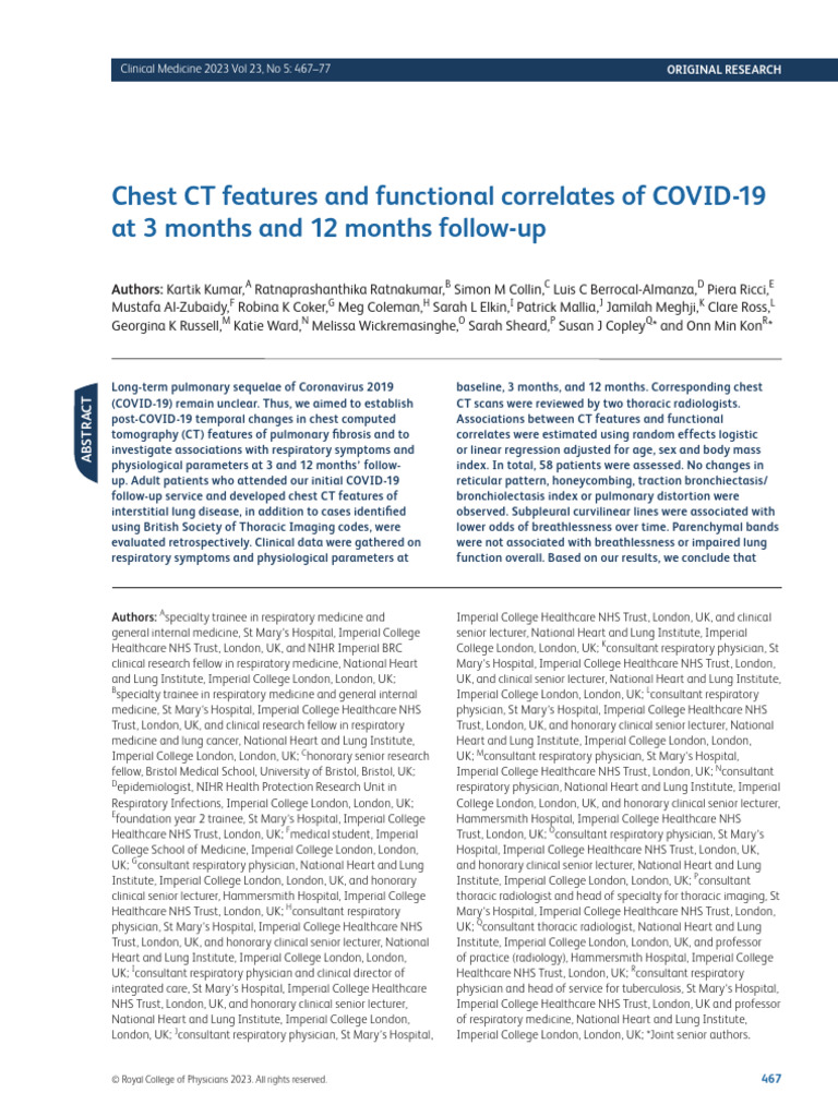 Chest CT Features and Functional Correlates of COVID-19 at 3 Months and ...