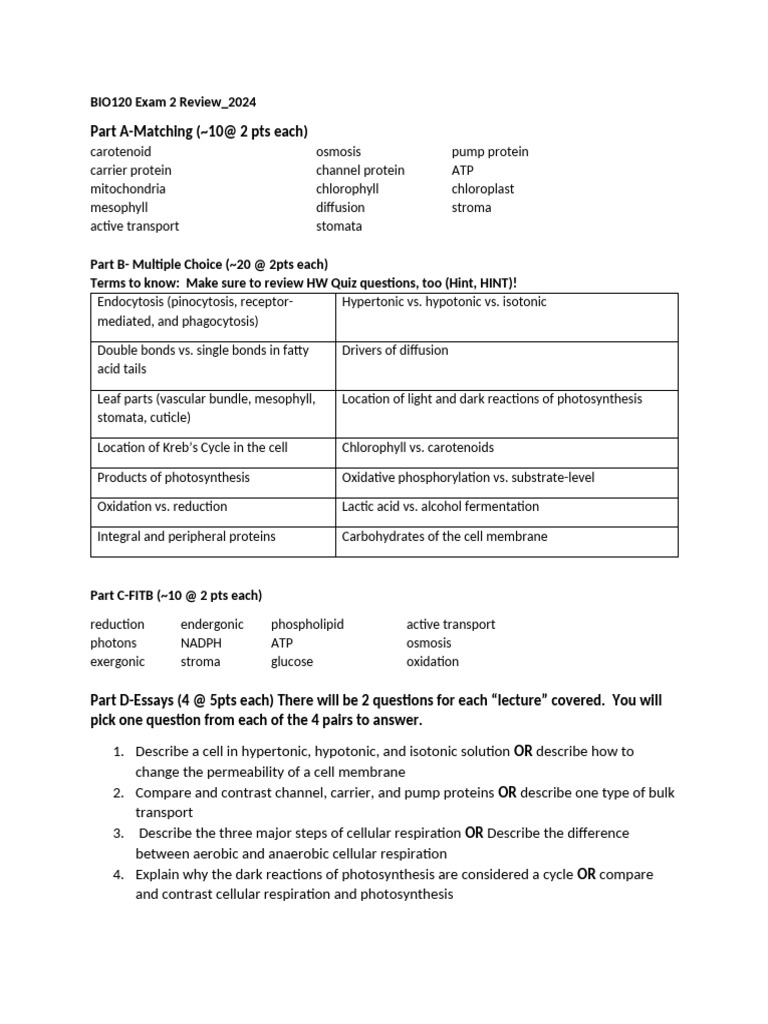 BIO120 Exam 2 Review Guide | PDF