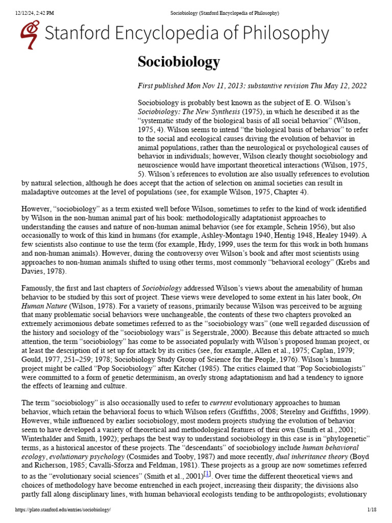 Understanding Sociobiology and Its Evolution | PDF | Sociobiology ...