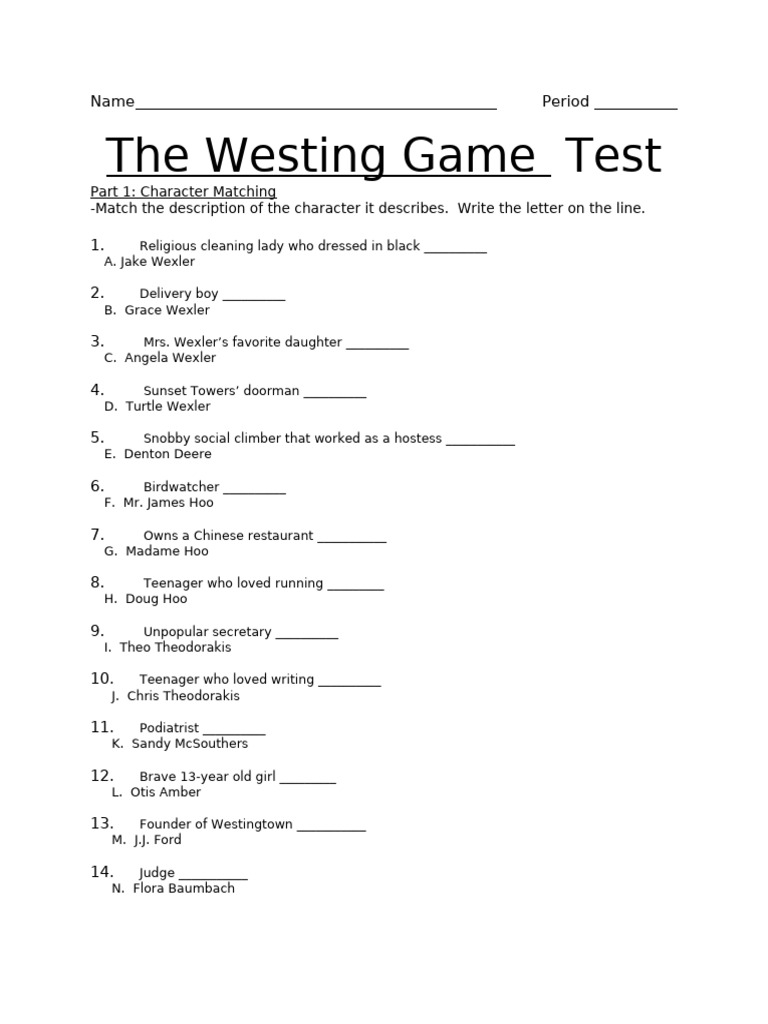 Character Traits in The Westing Game | PDF