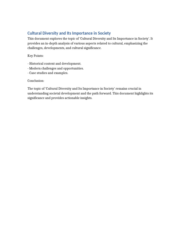 Importance of Cultural Diversity in Society | PDF