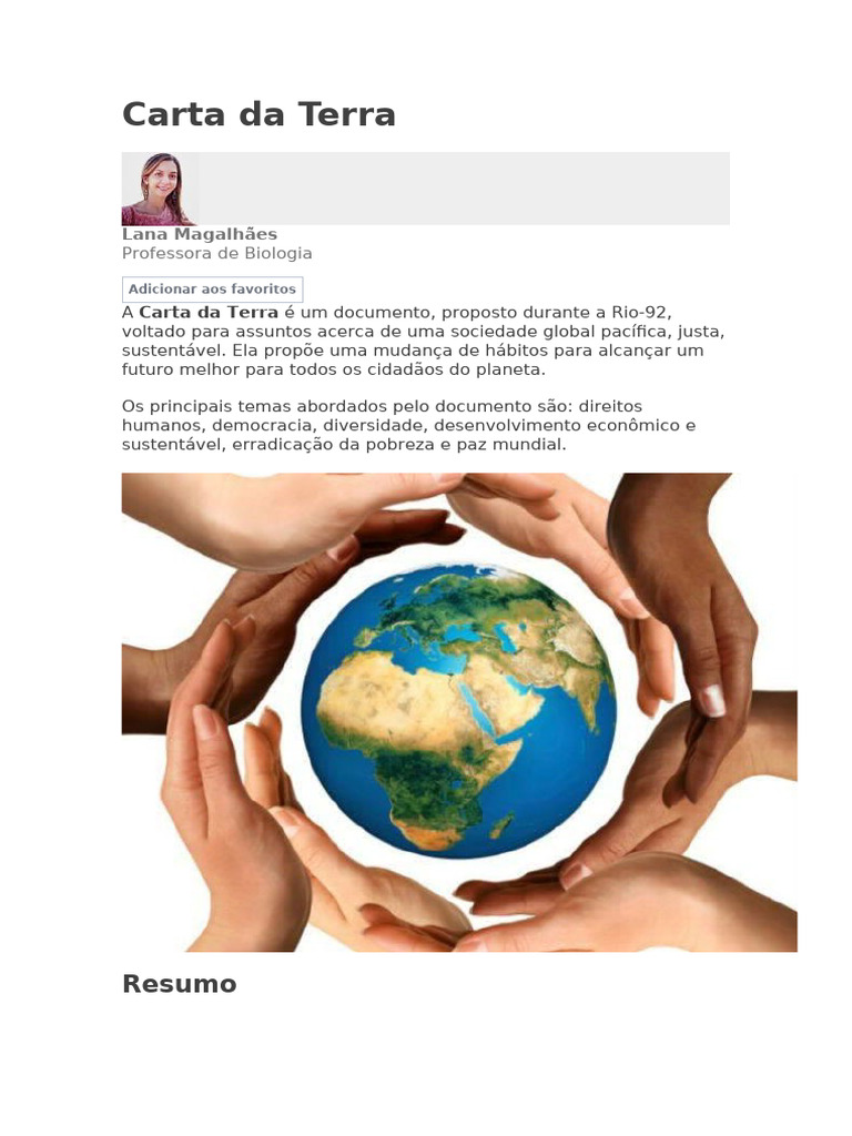 Princípios da Carta da Terra e Sustentabilidade | PDF | Sustentabilidade