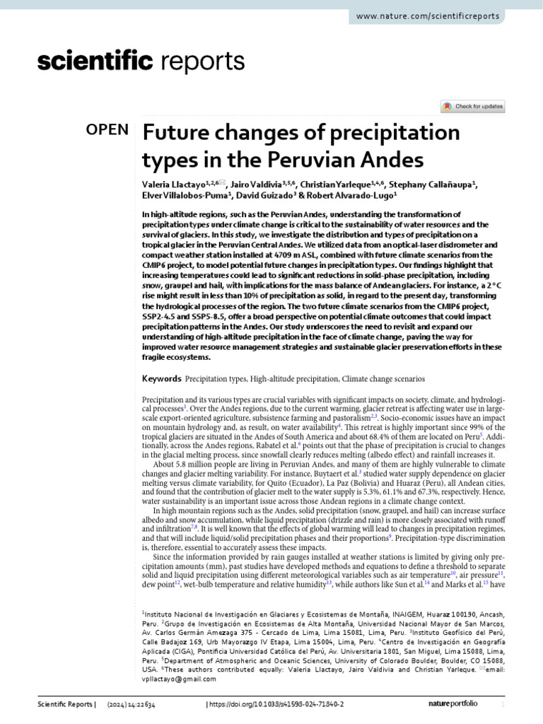 Future Changes of Precipitation Types in The Peruvian Andes | PDF ...