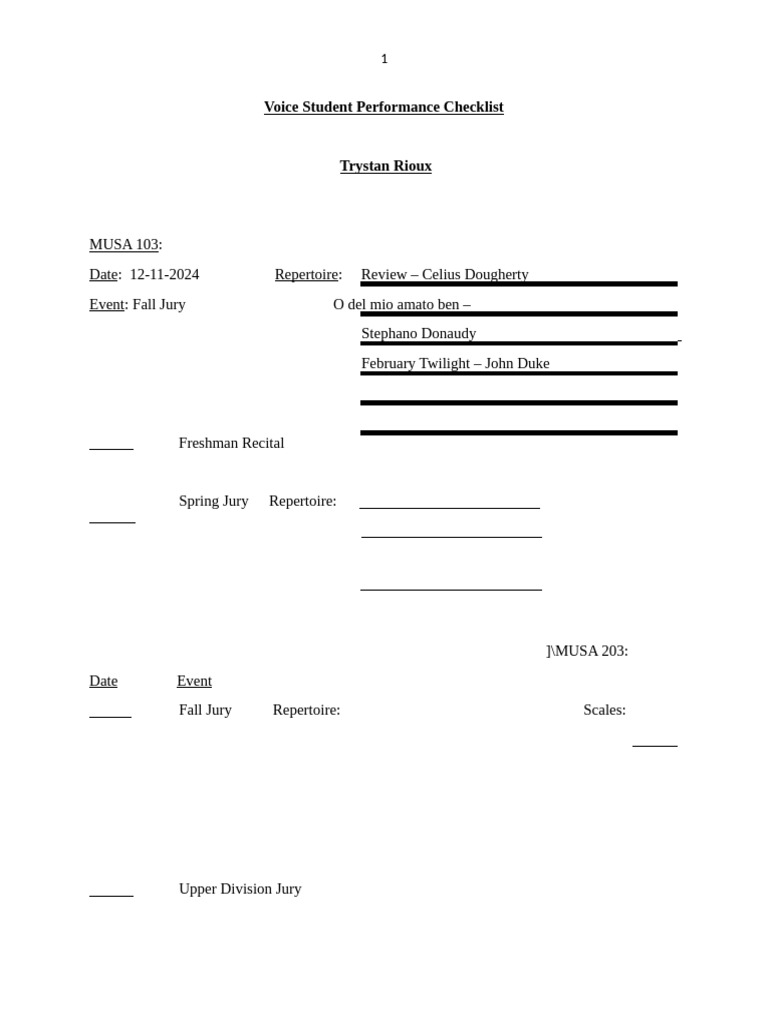 Vocal Performance Checklist 24 | PDF