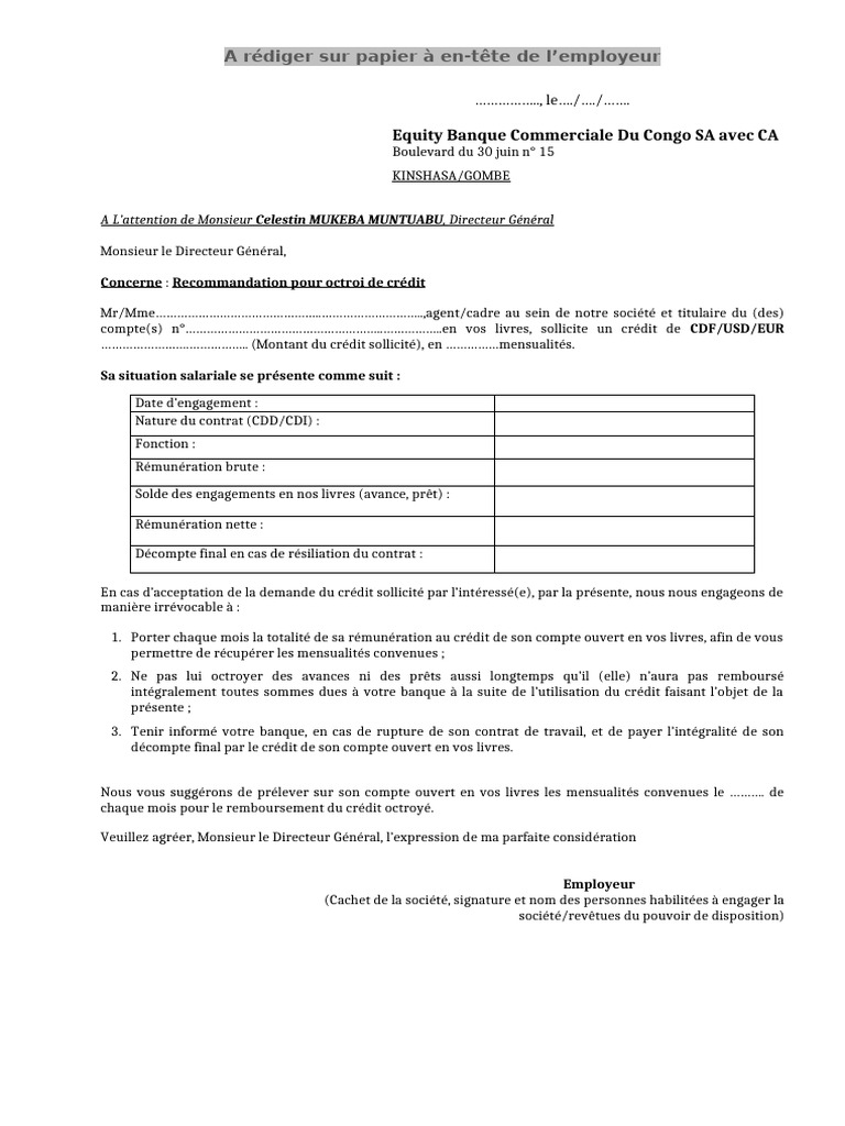 Recommandation pour octroi de crédit | PDF