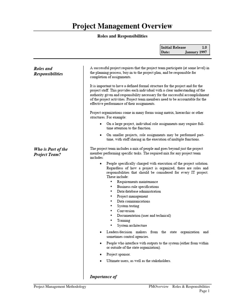 Project Management Roles Overview | PDF | Project Management | Quality ...