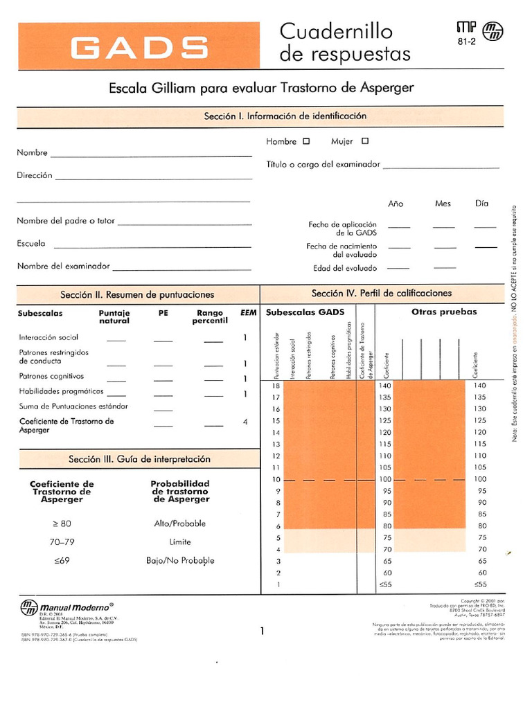 Escala Gilliam para Evaluar Trastorno de Asperger | PDF