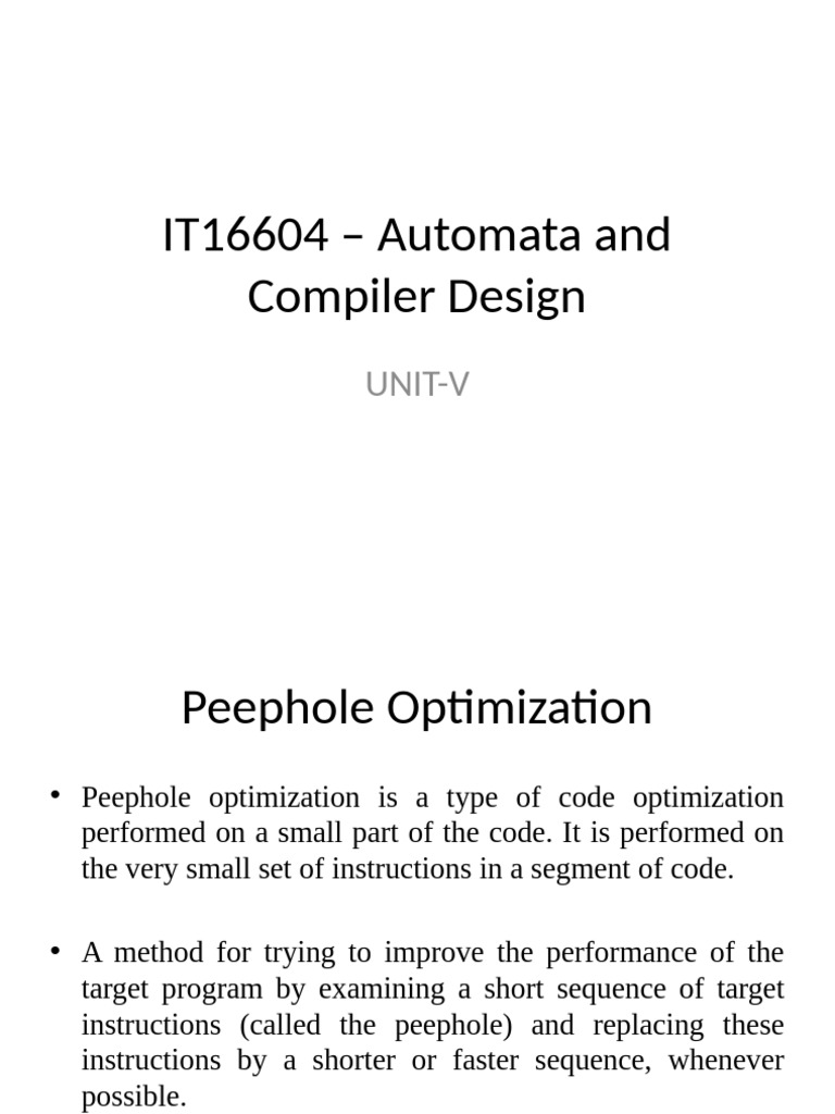 UNIT-V - Peephole and Code Generator | PDF | Program Optimization ...