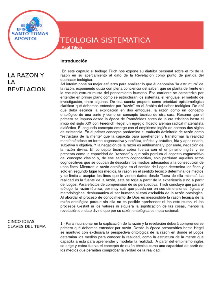 Razón y Revelación en Teología Sistemática | PDF | Razón | Realidad