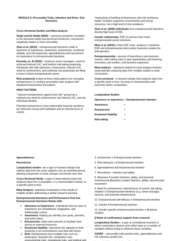Personality Traits and Entrepreneurial Intentions | PDF ...