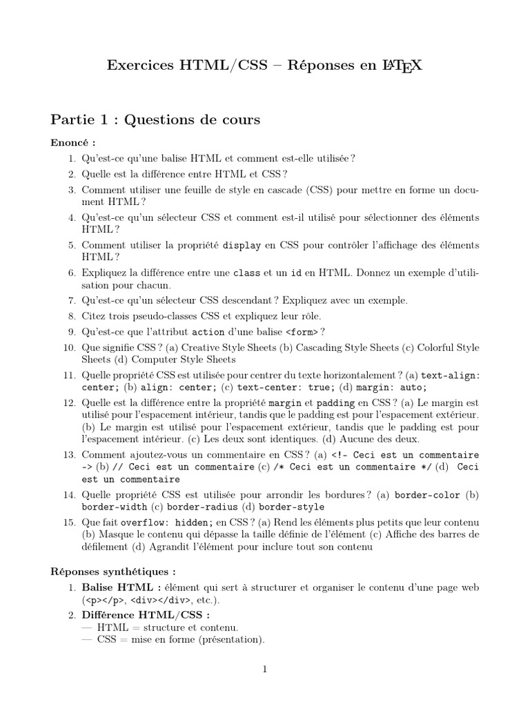 Exercices HTML/CSS et Formulaire Contact | PDF | Élément HTML | Html