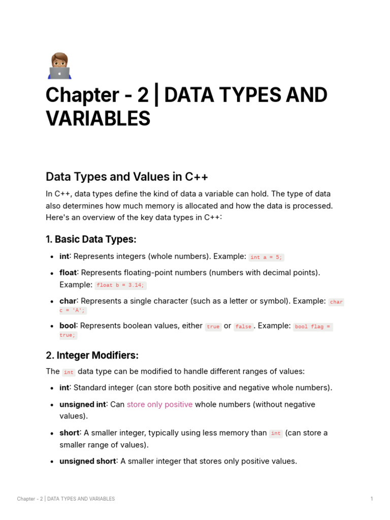 Chapter - 2 Cp1 (Notion) | PDF | Integer (Computer Science) | Data Type