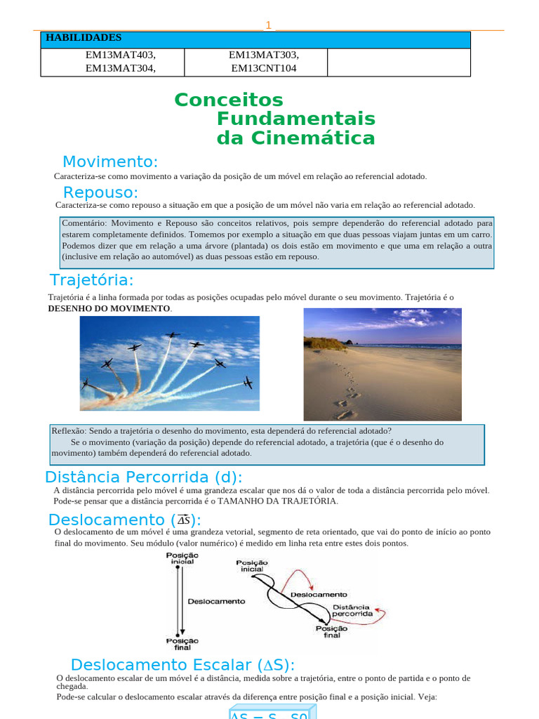 Conceitos de Movimento e Repouso na Cinemática | PDF | Trajetória ...