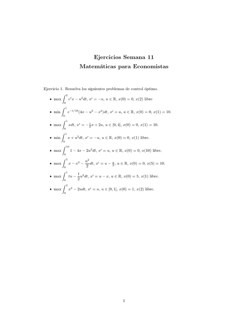 Ejercicios Semana 11 Matemática para Economistas | PDF