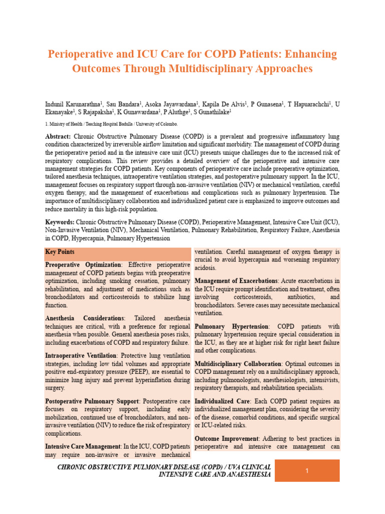 Perioperativeand ICUCarefor COPDPatients Enhancing Outcomes Through ...
