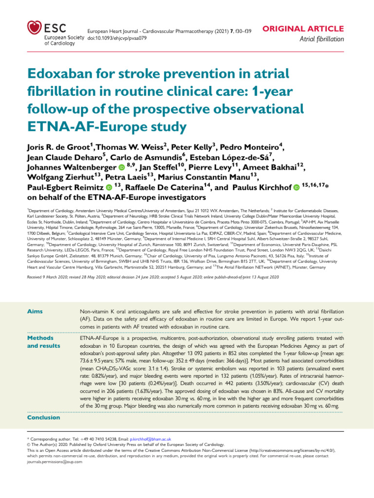 Edoxaban in Atrial Fibrillation Care | PDF | Stroke | Medical Specialties