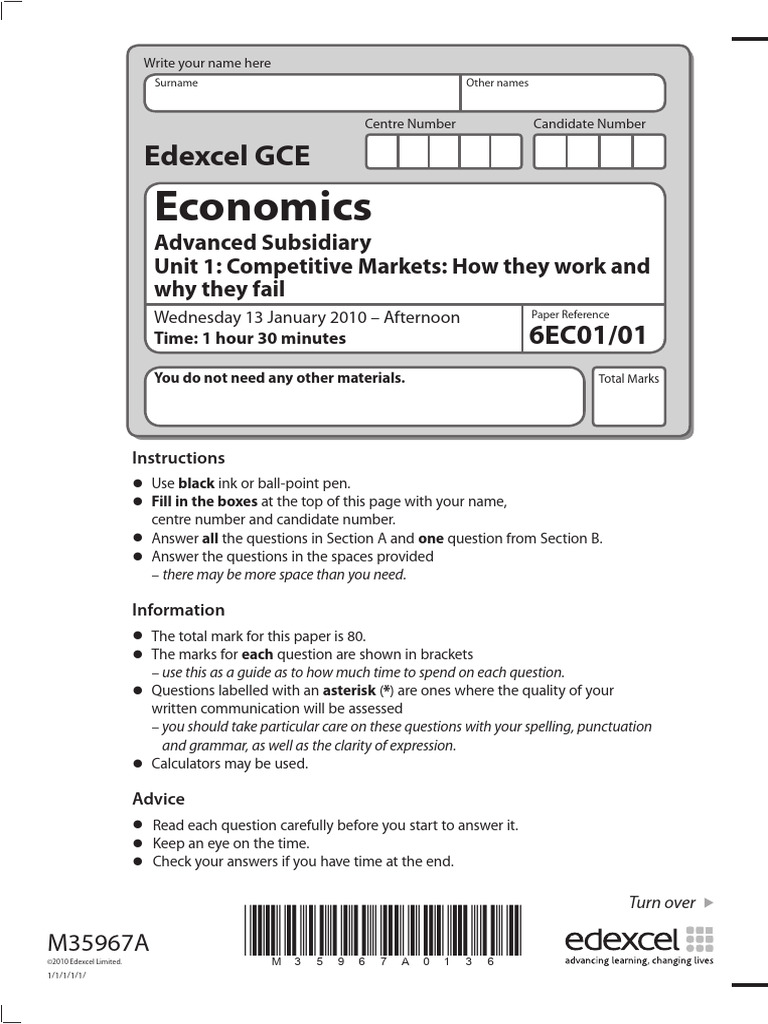Edexcel GCE Economics AS Exam Paper | PDF | Demand | Elasticity (Economics)