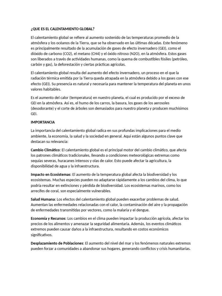 Causas y Consecuencias del Calentamiento Global | PDF | Gases de efecto ...