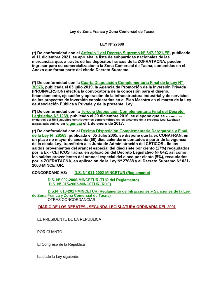 Ley de Zona Franca y Comercial Tacna | PDF | aduana | Impuestos