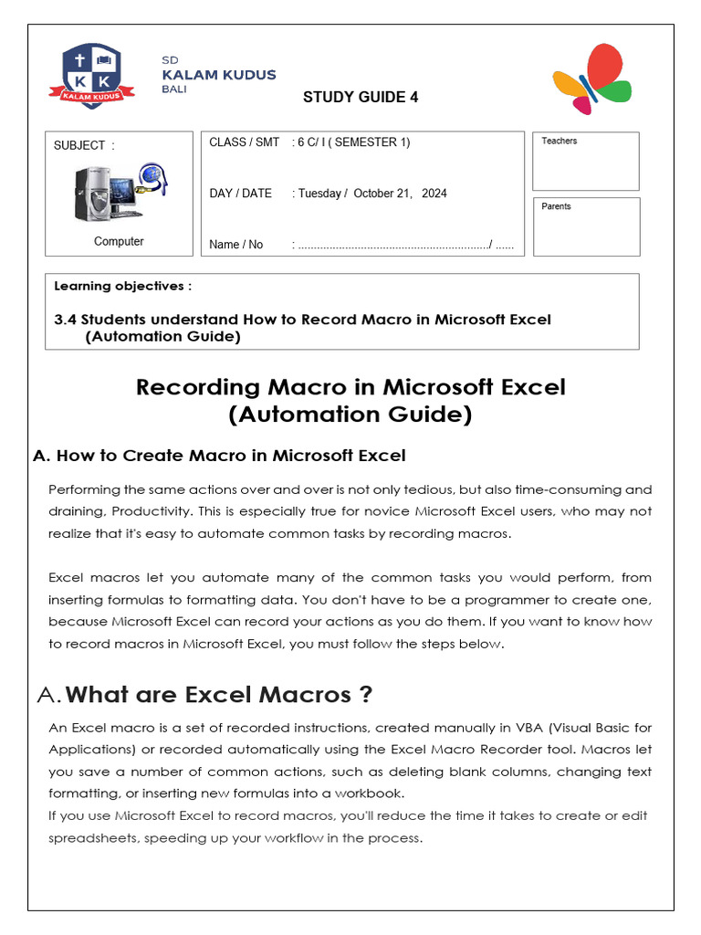Guide 4 CLASS 6C SMT 1 | PDF | Microsoft Excel | Software