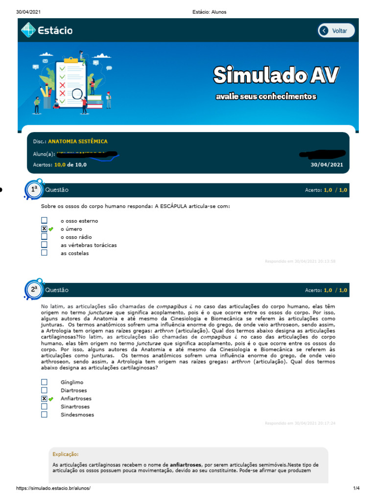 Prova de Anatomia Sistêmica Estácio | PDF | Ventrículo (coração) | Coração