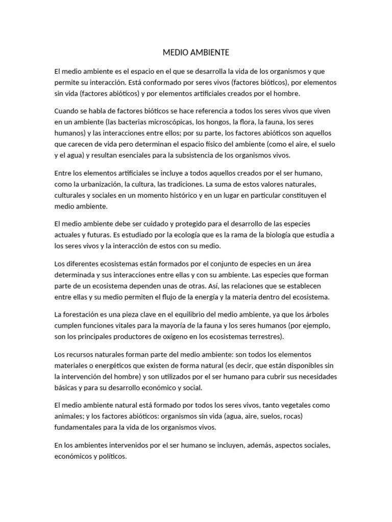 Importancia y Cuidado del Medio Ambiente | PDF | Entorno natural ...
