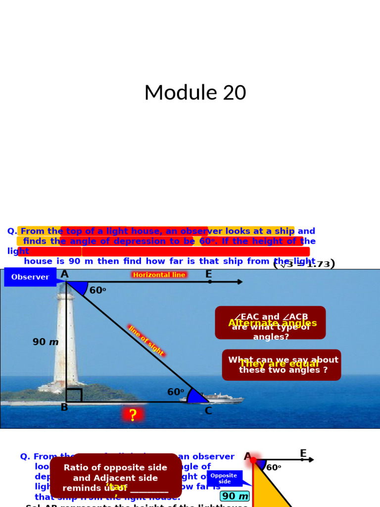 Lighthouse Angle of Depression Problems | PDF | Lighthouse | Triangle ...