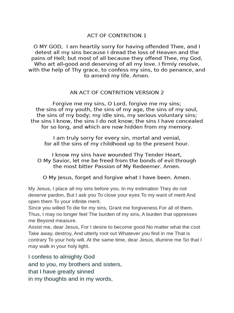 Act of Contrition 2 | PDF | Penance | Religious Belief And Doctrine