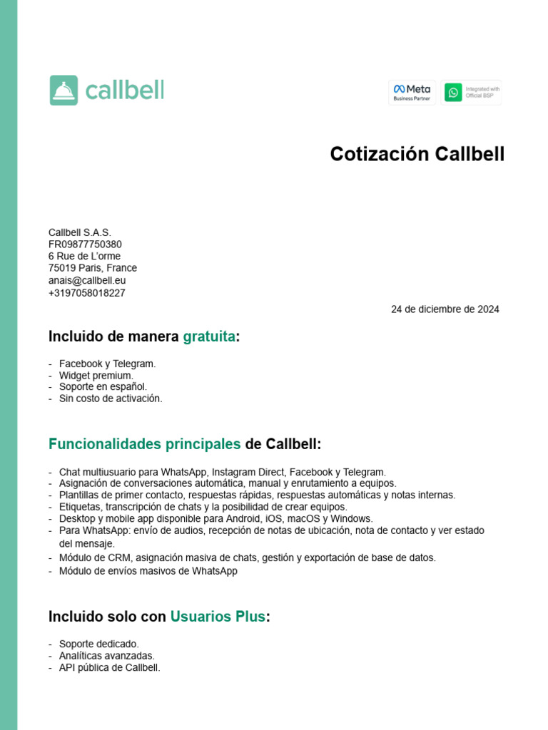 1a Propuesta Callbell | PDF | Chat en linea | Software