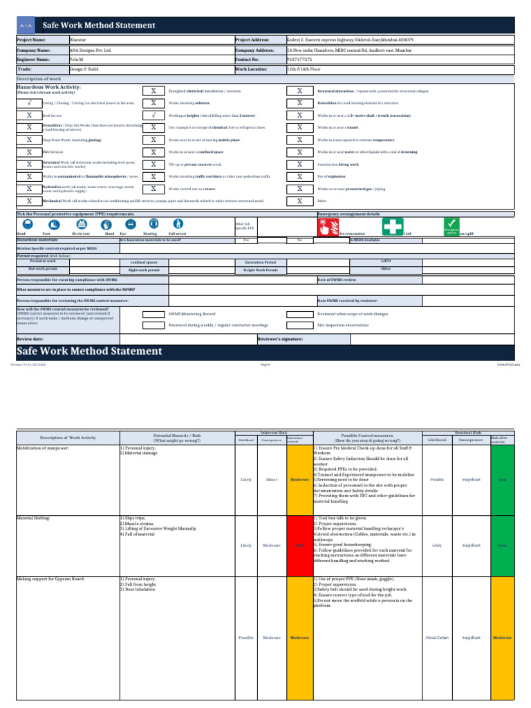 Ultratech Altimus SWMS Overview | PDF | Personal Protective Equipment ...