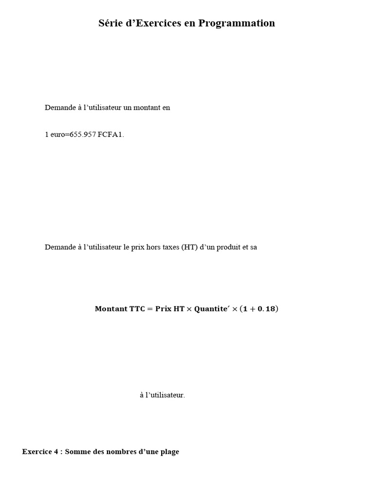 Exercices de Programmation en Algorithmes | PDF