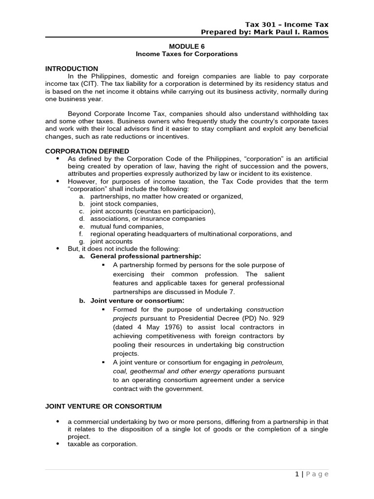 Corporate Income Tax in the Philippines | PDF | Corporate Tax In The ...